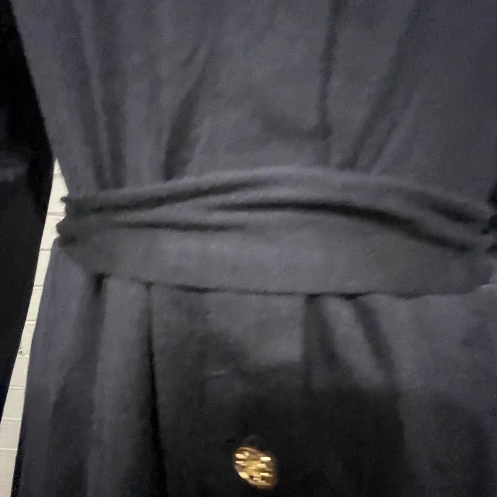 Tory Burch Navy Jersey Long Sleeve Shirt Dress Gold Logo Button Belted Preppy M